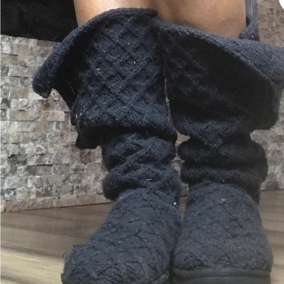 UGG classic cardy argyle knit black boot fold over Women Sz 7 Comfy - Picture 2 of 9